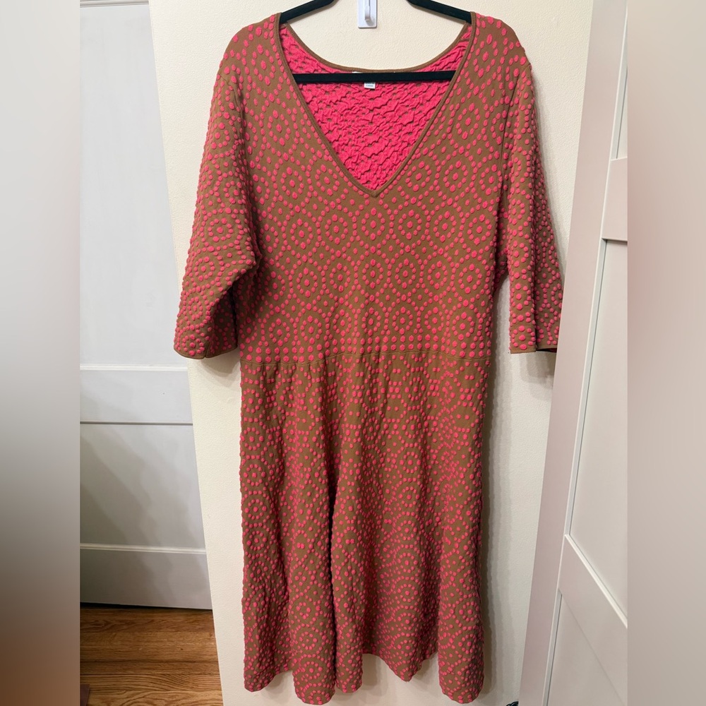 Boden Pink and Brown Textured V‑Neck Dress